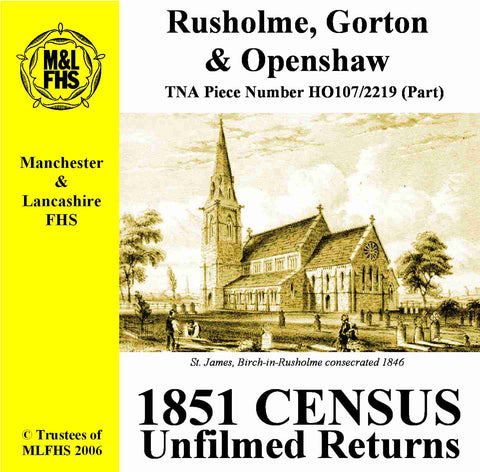 1851 Census Returns for Rusholme, Gorton and Openshaw